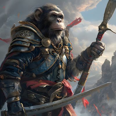 Affenkrieger in Rüstung mit Schwert